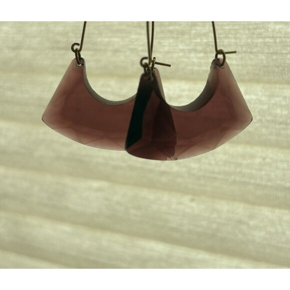 Anthropologie Purple Amber Bezel Cut Crystal Gold Wire Shiny Drop Earrings 2”x2” - Picture 5 of 10